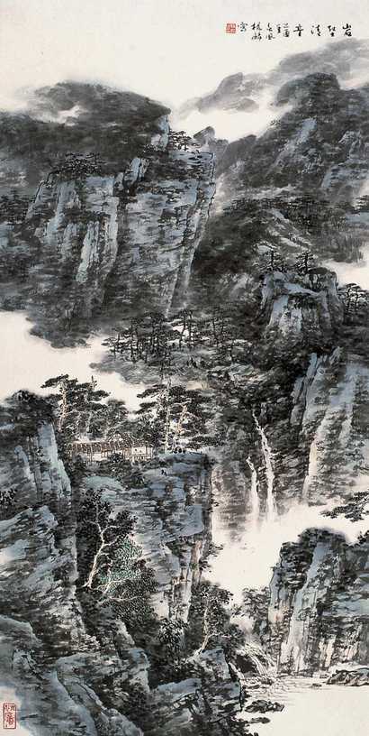 杨麟 2005年作 岩壑清音 镜心